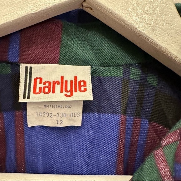 VINTAGE Carlyle‎ plaid button down shirt women’s size 12 green blue - Picture 3 of 6